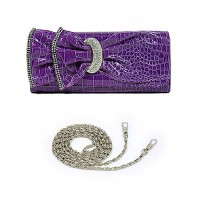 Evening Bag - Ruffled Shinny Croc w/ Rhinestone Buckle – Purple – BG-618C-PL